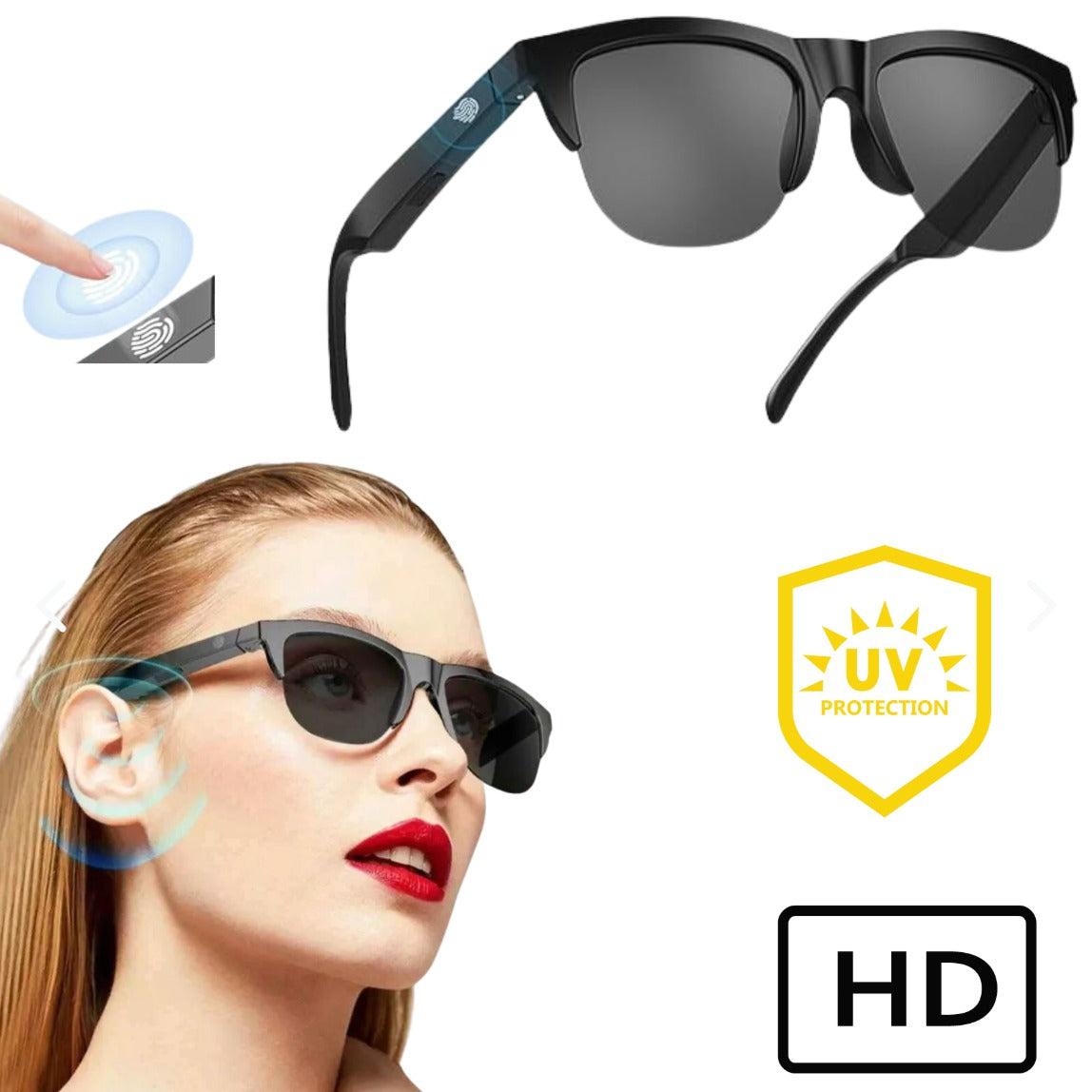 Lentes de sol Bluetooth, escucha música y contesta llamados con un toque.