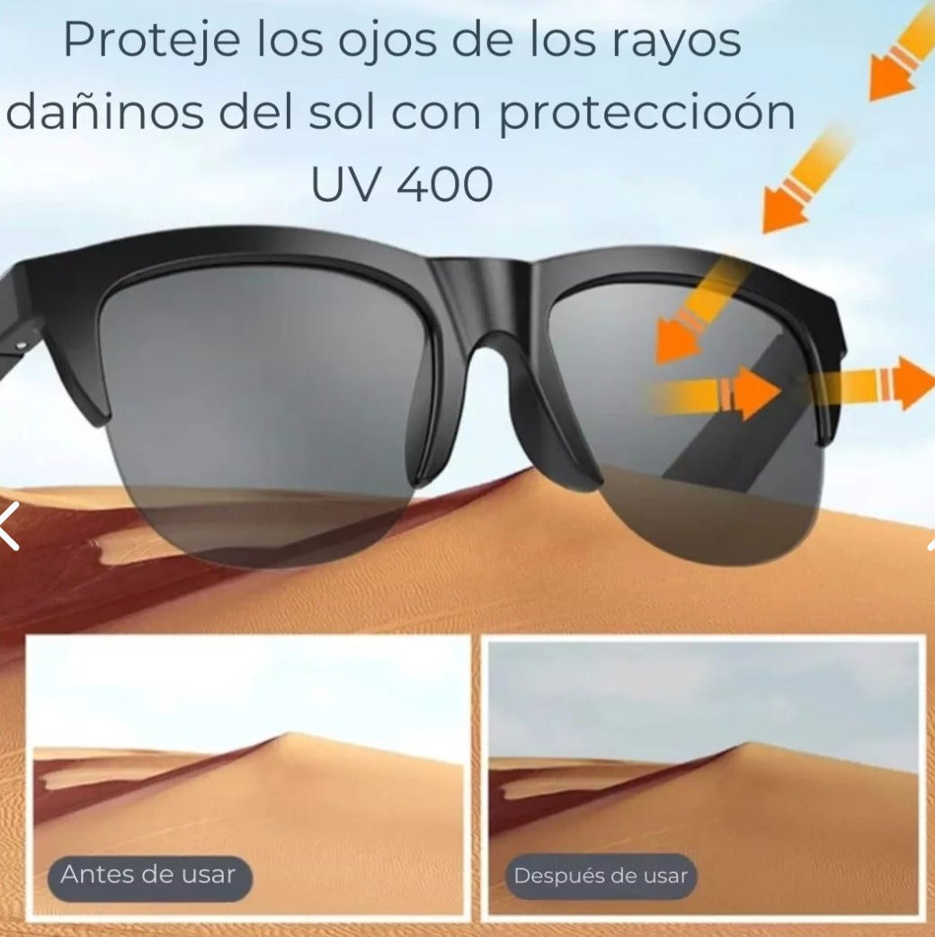 Lentes de sol Bluetooth, escucha música y contesta llamados con un toque.